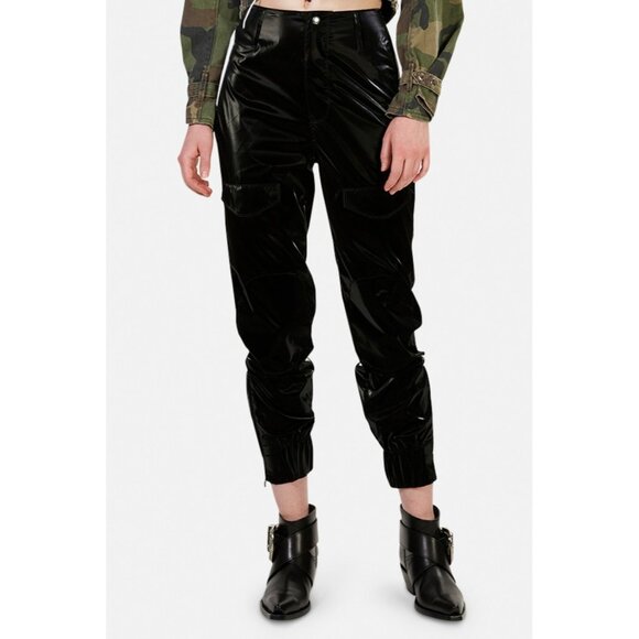 RtA Womens Harlan Pilot Pants XS Flux Black Faux Patent Leather Glossy NWT $325 - Picture 3 of 16